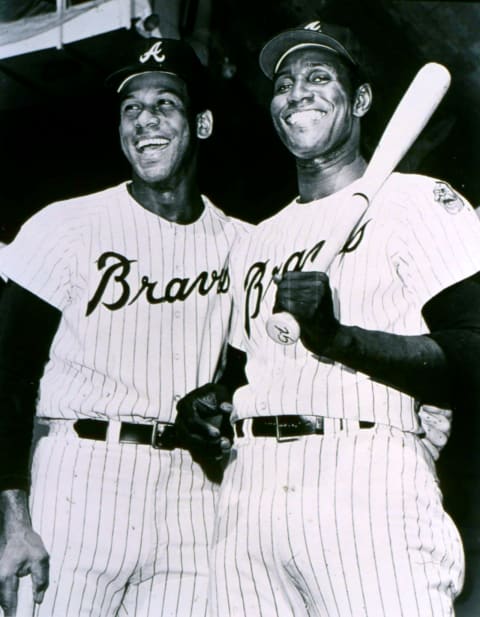 Atlanta Braves sluggers Orlando Cepeda, left, and Rico Carty in 1972. (Photo Reproduction by Transcendental Graphics/Getty Images)