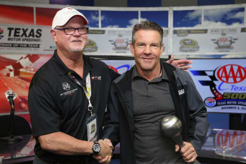 Jim “The Rookie” Morris with Dennis Quaid. (Photo by Jerry Markland/Getty Images)