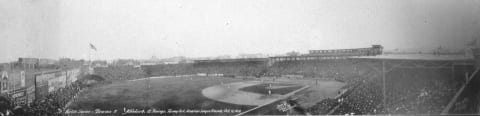 BOSTON – OCTOBER 12, 1914. Panoramic game action at Fenway Park in Boston, as the Boston Braves host the Philadelphia Athletics on October 12, 1914, where the Miracle Braves in eleven innings will beat the A’s, 4-3. (Photo by Mark Rucker/Transcendental Graphics, Getty Images)