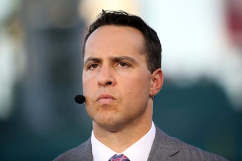 Former Atlanta Brave Mark Teixeira and current ESPN analyst under fire for his views on pay for a short season in 2020. (Photo by Adam Glanzman/Getty Images)