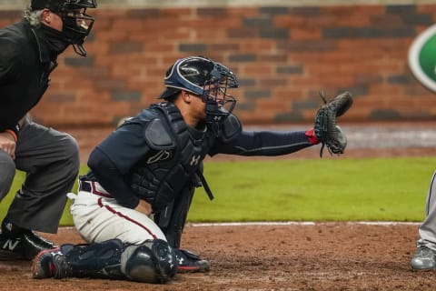 Atlanta Braves catcher William Contreras is battling Alex Jackson for a spot on the 26 man-roster. Mandatory Credit: Dale Zanine-USA TODAY Sports