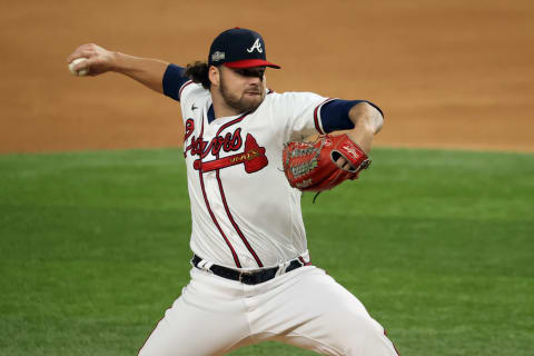 Atlanta Braves starter Bryse Wilson pitched a gem against the Los Angeles Dodgers in the postseason and could enter the rotation in 2021. Mandatory Credit: Kevin Jairaj-USA TODAY Sports