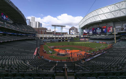 General view of Minute Maid Park during workouts before Game 1 of the World Series between the Houston Astros and the Atlanta Braves. Mandatory Credit: Troy Taormina-USA TODAY Sports