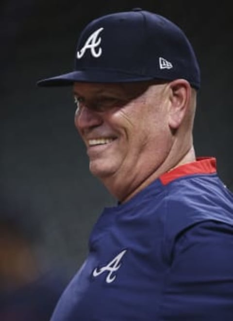 Atlanta Braves manager Brian Snitker during workouts before Game 1 of the World Series. Mandatory Credit: Troy Taormina-USA TODAY Sports