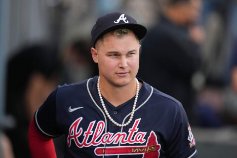 Joc Pederson of the San Francisco Giants while a member of the Atlanta Braves in 2021. Mandatory Credit: Kirby Lee-USA TODAY Sports