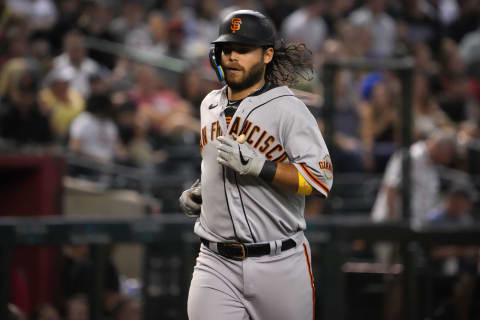 Sep 23, 2022; Phoenix, Arizona, USA; San Francisco Giants shortstop Brandon Crawford at Chase Field. Mandatory Credit: Joe Camporeale-USA TODAY Sports