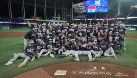 The Atlanta Braves celebrate winning the NL East division. Mandatory Credit: Jim Rassol-USA TODAY