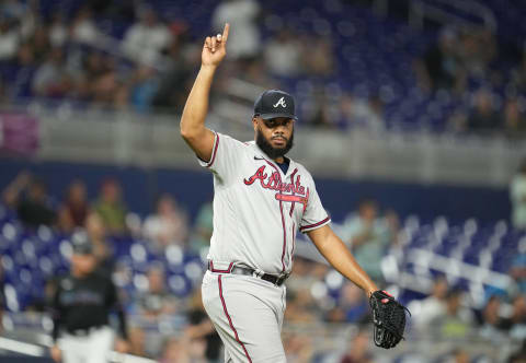 Atlanta Braves closer Kenley pitched a clean ninth inning to earn the save in game two of the 2022 NLDS. Mandatory Credit: Jim Rassol-USA TODAY Sport