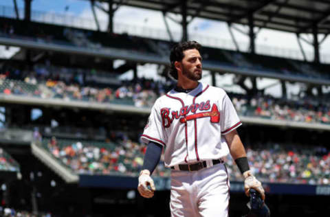 May 25, 2017; Atlanta, GA, USA; Atlanta Braves shortstop Dansby Swanson (7) reacts as he leaves the field after a game against the Pittsburgh Pirates at SunTrust Park. Mandatory Credit: Jason Getz-USA TODAY Sports