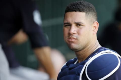 Mar 30, 2017; Clearwater, FL, USA; New York Yankees catcher Gary Sanchez (24) looks on during the forth inning against the Philadelphia Phillies at Spectrum Field. Mandatory Credit: Kim Klement-USA TODAY Sports