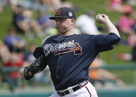 Mar 3, 2016; Lake Buena Vista, FL, USA; Atlanta Braves starting pitcher Sean Newcomb (78) throws a pitch during the first inning of a spring training baseball game against the Detroit Tigers at Champion Stadium. Mandatory Credit: Reinhold Matay-USA TODAY Sports