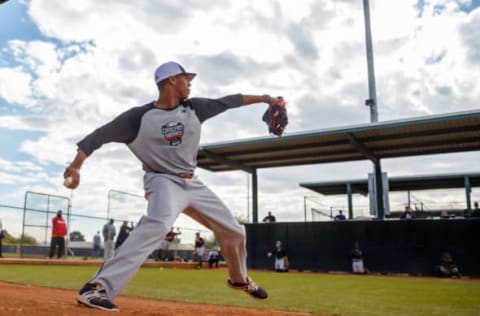 January 14, 2017; Tempe, AZ, USA; High school pitcher Hunter Greene during the USA Baseball sponsored Dream Series at Tempe Diablo Stadium. Mandatory Credit: Mark J. Rebilas-USA TODAY Sports