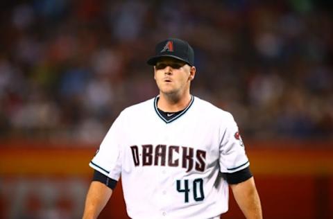 Jul 1, 2016; Phoenix, AZ, USA; Arizona Diamondbacks pitcher Andrew Chafin against the San Francisco Giants at Chase Field. Mandatory Credit: Mark J. Rebilas-USA TODAY Sports