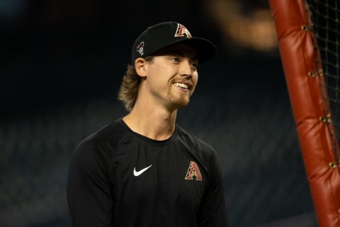 PHOENIX, AZ – SEPTEMBER 04: Luke Weaver #24 of the Arizona Diamondbacks looks on during batting practice prior to the MLB game against the Seattle Mariners at Chase Field on September 4, 2021 in Phoenix, Arizona. (Photo by Kelsey Grant/Getty Images)