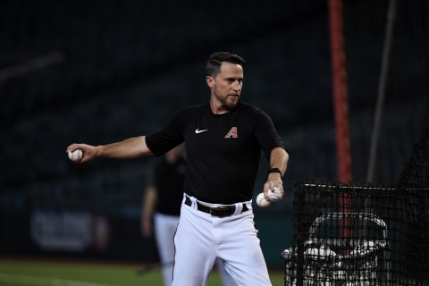 Quality control coach Robby Hammock #7 of the Arizona Diamondbacks. (Photo by Norm Hall/Getty Images)