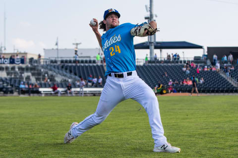 AMARILLO, TEXAS – JULY 23: Pitcher Matt Tabor #24 of the Amarillo Sod Poodles (Photo by John E. Moore III/Getty Images)