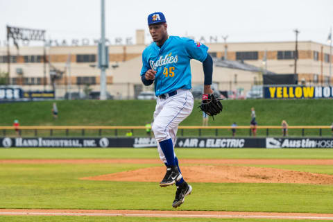 Pitcher Luis Frias #45 of the Amarillo Sod Poodles (Photo by John E. Moore III/Getty Images)