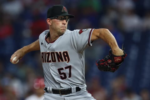 PHILADELPHIA, PA – AUGUST 27: Taylor Widener #57 of the Arizona Diamondbacks in action against the Philadelphia Phillies during a game at Citizens Bank Park on August 27, 2021 in Philadelphia, Pennsylvania. (Photo by Rich Schultz/Getty Images)