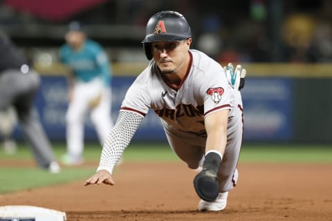 SEATTLE, WASHINGTON – SEPTEMBER 10: Josh Rojas #10 of the Arizona Diamondbacks during the seventh inning against the Seattle Mariners at T-Mobile Park on September 10, 2021, in Seattle, Washington. (Photo by Steph Chambers/Getty Images)