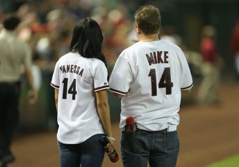 Arizona Diamondbacks on field talent Vanessa and Mike (Photo by Christian Petersen/Getty Images)