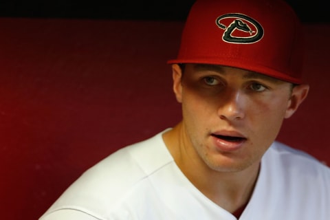 PHOENIX, AZ – SEPTEMBER 07: Brandon Drury #62 of the Arizona Diamondbacks in the dugout before the MLB game against the San Francisco Giants at Chase Field on September 7, 2015, in Phoenix, Arizona. (Photo by Christian Petersen/Getty Images)