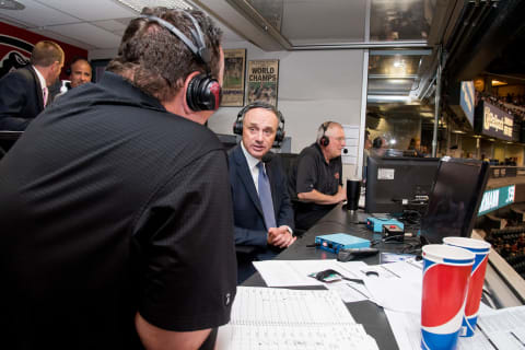 Greg Schulte and Tom Candiotti (Photo by Sarah Sachs/Arizona Diamondbacks/Getty Images)