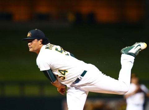 Nov 7, 2015; Phoenix, AZ, USA; Oakland Athletics pitcher Sean Manaea during the Arizona Fall League Fall Stars game at Salt River Fields. Mandatory Credit: Mark J. Rebilas-USA TODAY Sports