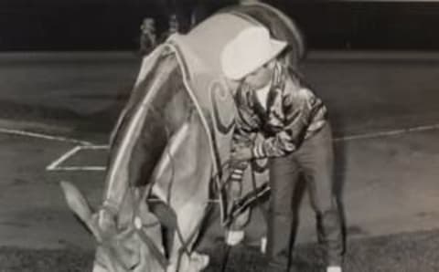 Prior to A’s games in 1968 to 1975 Charlie O would ride around the warning track a with an eventual bow to fans.Finley Family photo