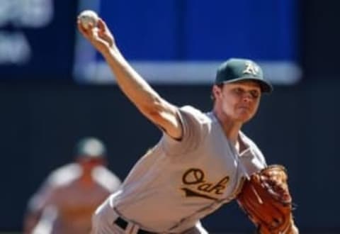 Jul 6, 2016; Minneapolis, MN, USA; Oakland Athletics starting pitcher Sonny Gray (54) pitches to the Minnesota Twins in the second inning at Target Field. Mandatory Credit: Bruce Kluckhohn-USA TODAY Sports