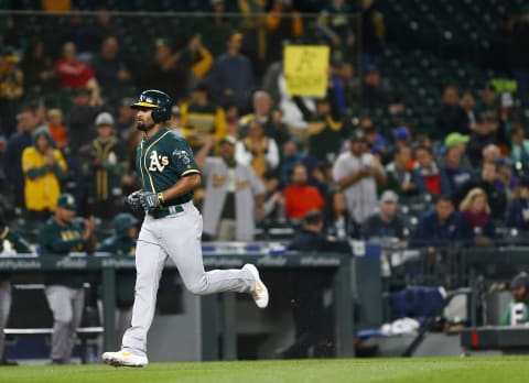 SEATTLE, WA – SEPTEMBER 27: Marcus Semien #10 of the Oakland Athletics rounds the bases after hitting a home run in the first inning against the Seattle Mariners at T-Mobile Park on September 27, 2019 in Seattle, Washington. (Photo by Lindsey Wasson/Getty Images)