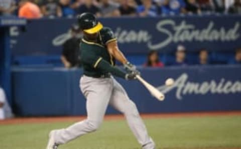 A’s shortstop Marcus Semien at-bat