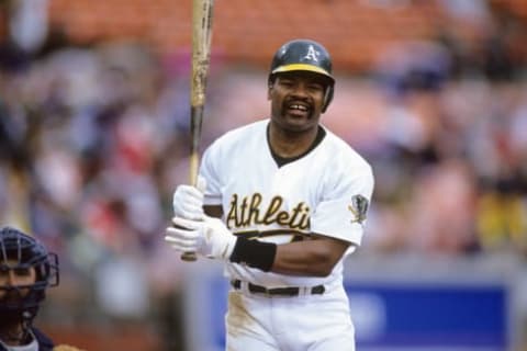 OAKLAND, CA – MAY 26: Dave Henderson of the Oakland Athletics stands at the plate during the game against the Minnesota Twins at Oakland-Alameda County Coliseum on May 26, 1993 in Oakland, California. (Photo by Otto Greule Jr/Getty Images)