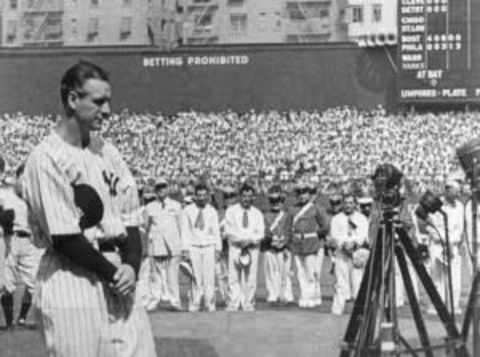 Lou Gehrig at Yankee Stadium, July 4th, 1939. Mandatory Credit: Getty Images.