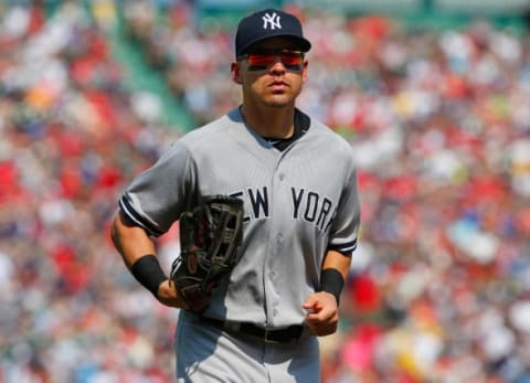 Jul 12, 2015; Boston, MA, USA; New York Yankees center fielder Jacoby Ellsbury (22) during the fourth inning against the Boston Red Sox at Fenway Park. Mandatory Credit: Winslow Townson-USA TODAY Sports