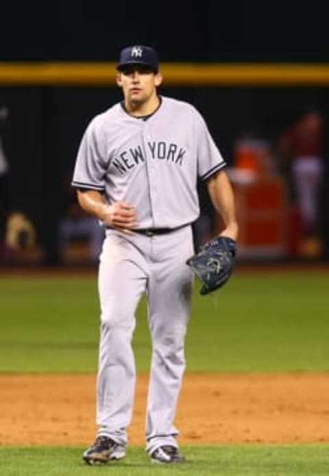 May 18, 2016; Phoenix, AZ, USA; New York Yankees pitcher Nathan Eovaldi against the Arizona Diamondbacks at Chase Field. Mandatory Credit: Mark J. Rebilas-USA TODAY Sports