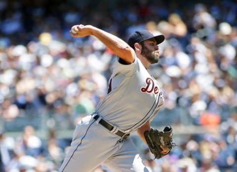 Jun 12, 2016; Bronx, NY, USA; Detroit Tigers starting pitcher Michael Fulmer (32) pitches in the first inning against the New York Yankees at Yankee Stadium. Mandatory Credit: Andy Marlin-USA TODAY Sports