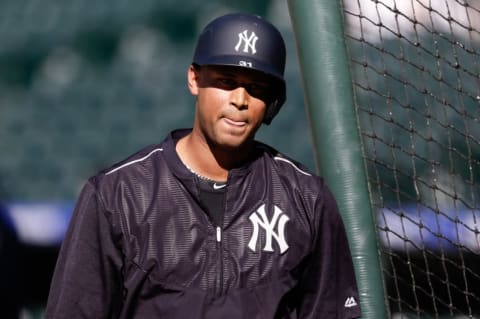 Jun 14, 2016; Denver, CO, USA; New York Yankees right fielder Aaron Hicks (31) during batting practice prior to the game against the Colorado Rockies at Coors Field. Mandatory Credit: Isaiah J. Downing-USA TODAY Sports