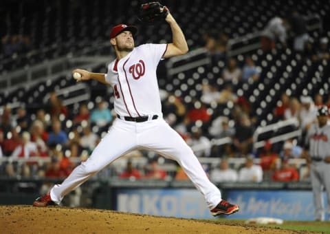 Sep 7, 2016; Washington, DC, USA; Washington Nationals starting pitcher Lucas Giolito (44) throws against the Atlanta Braves during the fifth inning at Nationals Park. Mandatory Credit: Brad Mills-USA TODAY Sports