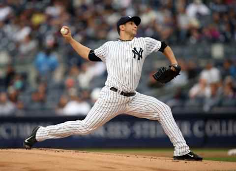 Oct 2, 2016; Bronx, NY, USA; New York Yankees starting pitcher Luis Cessa (85) throws during the first inning against the Baltimore Orioles at Yankee Stadium. Mandatory Credit: Danny Wild-USA TODAY Sports