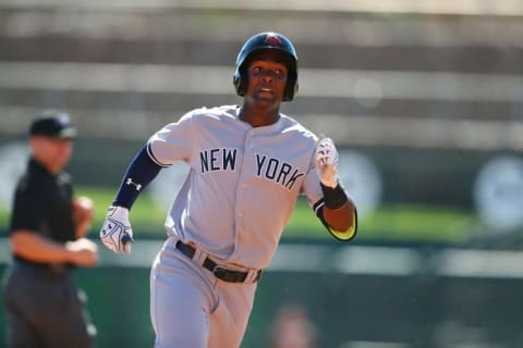 Oct 11, 2016; Glendale, AZ, USA; Scottsdale Scorpions infielder Miguel Andujar of the New York Yankees against the Glendale Desert Dogs during an Arizona Fall League game at Camelback Ranch. Mandatory Credit: Mark J. Rebilas-USA TODAY Sports