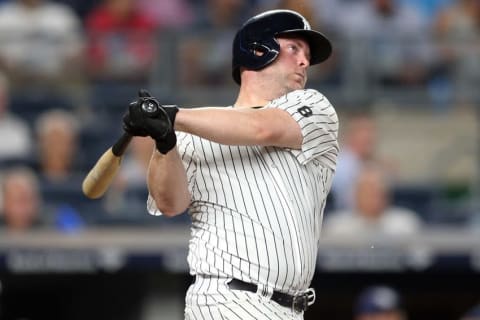 Sep 8, 2016; Bronx, NY, USA; New York Yankees catcher Brian McCann (34) hits a solo home run against the Tampa Bay Rays during the fourth inning at Yankee Stadium. Mandatory Credit: Brad Penner-USA TODAY Sports