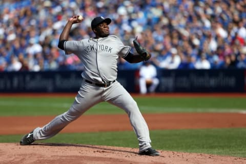 Sep 25, 2016; Toronto, Ontario, CAN; New York Yankees starting pitcher Michael Pineda (35) sets to pitch in the second inning against Toronto Blue Jays at Rogers Centre. Mandatory Credit: Kevin Sousa-USA TODAY Sports