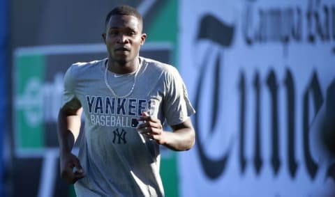 Feb 18, 2016; Tampa, FL, USA; New York Yankees pitcher Domingo German works out as the pitchers and catchers arrive for spring training at George M. Steinbrenner Field. Mandatory Credit: Kim Klement-USA TODAY Sports