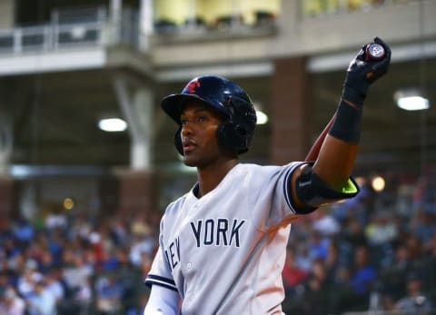 Nov 5, 2016; Surprise, AZ, USA; East infielder Miguel Andujar of the New York Yankees during the Arizona Fall League Fall Stars game at Surprise Stadium. Mandatory Credit: Mark J. Rebilas-USA TODAY Sports