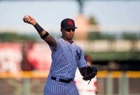 Nov 8, 2016; Scottsdale, AZ, USA; Scottsdale Scorpions infielder Gleyber Torres of the New York Yankees against the Glendale Desert Dogs during an Arizona Fall League game at Scottsdale Stadium. Mandatory Credit: Mark J. Rebilas-USA TODAY Sports