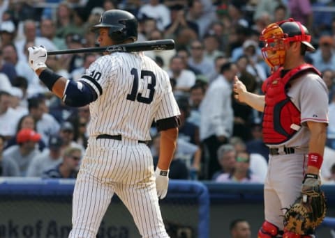 NEW YORK – AUGUST 30: Jason Varitek #33 of the Boston Red Sox calls for an intentional walk to Alex Rodriguez #13 of the New York Yankees during the eighth inning of their game at Yankee Stadium on August 30, 2007 in the Bronx borough of New York City. The Yankees defeated the Red Sox 5-0. (Photo by Jim McIsaac/Getty Images)