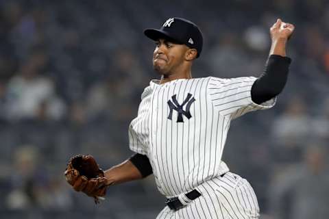 NEW YORK, NEW YORK – OCTOBER 08: Stephen Tarpley #71 of the New York Yankees throws a pitch against the Boston Red Sox during the eighth inning in Game Three of the American League Division Series at Yankee Stadium on October 08, 2018 in the Bronx borough of New York City. (Photo by Elsa/Getty Images)