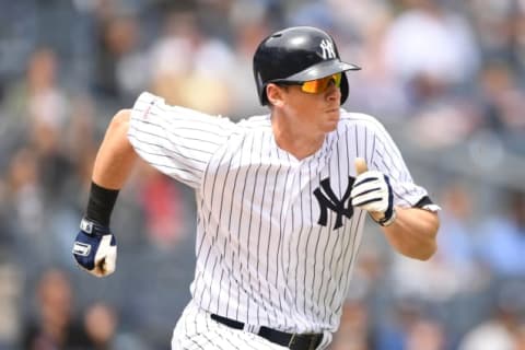 NEW YORK, NEW YORK – APRIL 21: DJ LeMahieu #26 of the New York Yankees hits a double during the first inning of the game against the Kansas City Royals at Yankee Stadium on April 21, 2019 in the Bronx borough of New York City. (Photo by Sarah Stier/Getty Images)