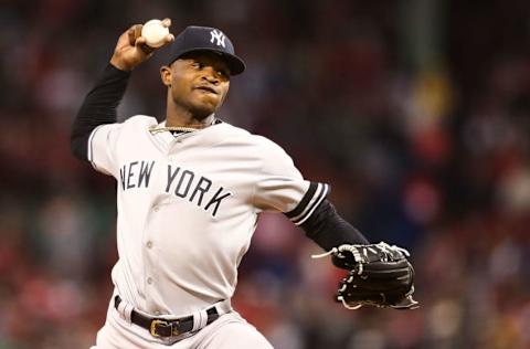 BOSTON, MA - SEPTEMBER 06: Domingo German #55 of the New York Yankees pitch sin the first inning of a game against the Boston Red Sox at Fenway Park on September 6, 2019 in Boston, Massachusetts. (Photo by Adam Glanzman/Getty Images)