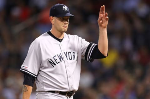 BOSTON, MASSACHUSETTS - SEPTEMBER 09: James Paxton #65 of the New York Yankees acknowledges the crowd after being relieved during the seventh inning of the game between the Boston Red Sox and the New York Yankees at Fenway Park on September 09, 2019 in Boston, Massachusetts. (Photo by Maddie Meyer/Getty Images)